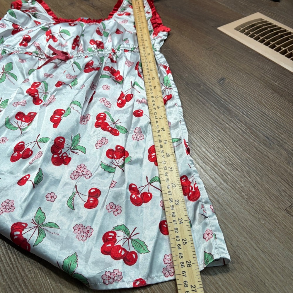 Y2K Cutie Cherry Print Babydoll Sleepwear Top White Red XL 14/16 - Picture 4 of 6